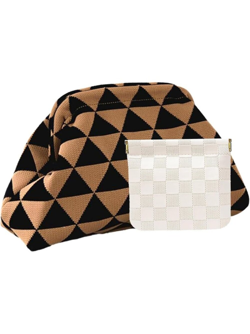 Women's Brown Black Woven Crochet Cloud Clutch Purse Dumpling Evening Bag